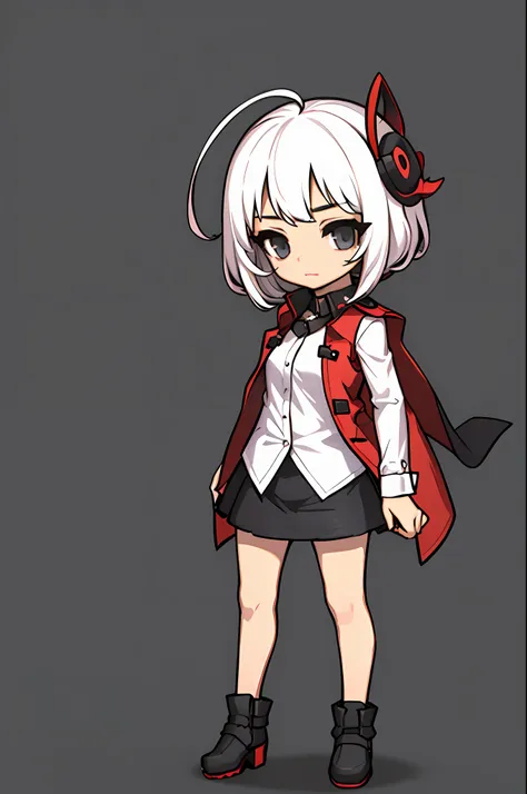 (best quality), (masterpiece), (chibi), (1girl), (solo), (female focus), (ahoge, white hair, short hair), black eyes, ((white sh...