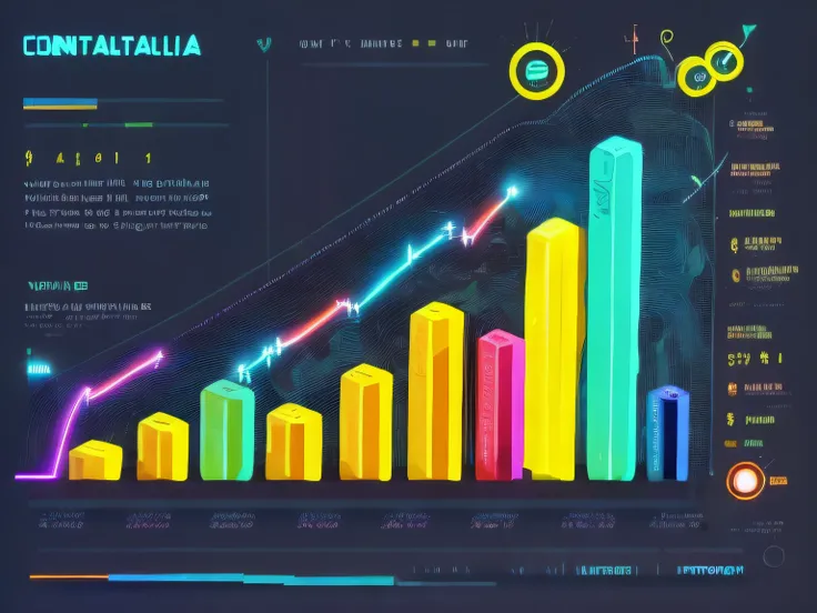 an illustration of finance charts, contabilidade, linhas, numbers, dinheiro, cores neon por kilian eng