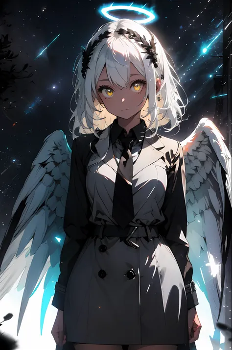 (masterpiece, best quality:1.3), (ultra-detailed:1.3), 1girl, solo, (white hair, messy hair, long hair), (angel wings, angel hal...