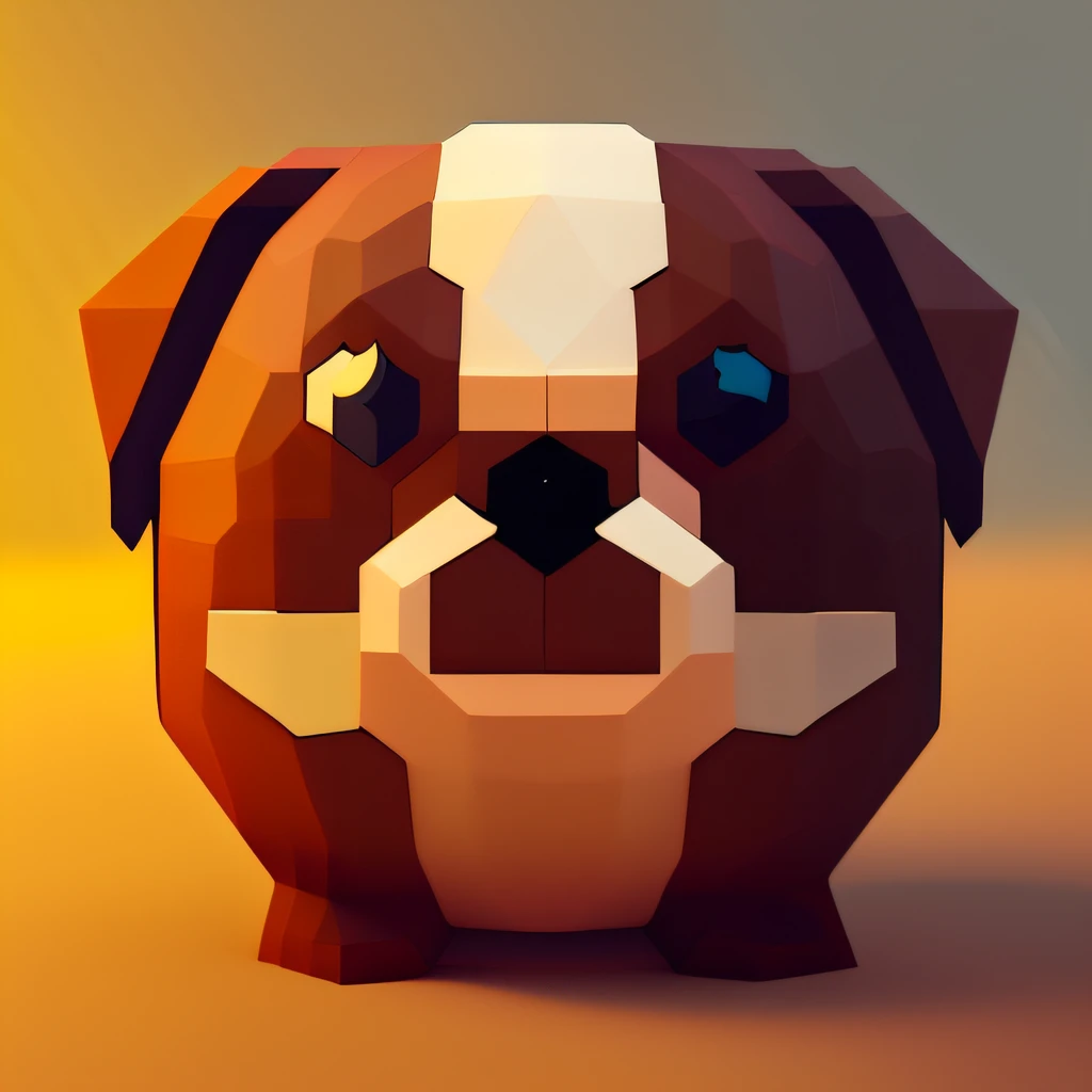 voxel-ish round face of a dog, cartoon style, game style, 2d, cute, big eyes, round shape, white background