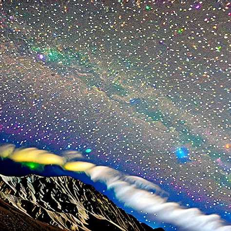 estrelas cadentes coloridas, em cima do mont everest