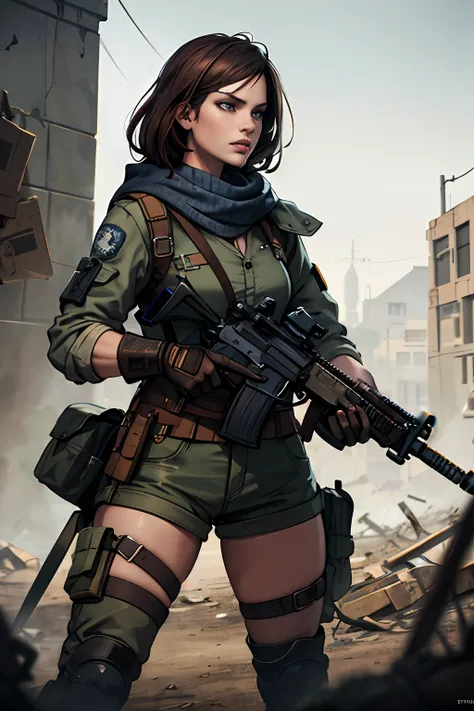 masterpiece, best quality, 8k, artstation, wallpaper, splash art, sharp focus, beautiful woman, in post-apocalyptic wasteland. w...