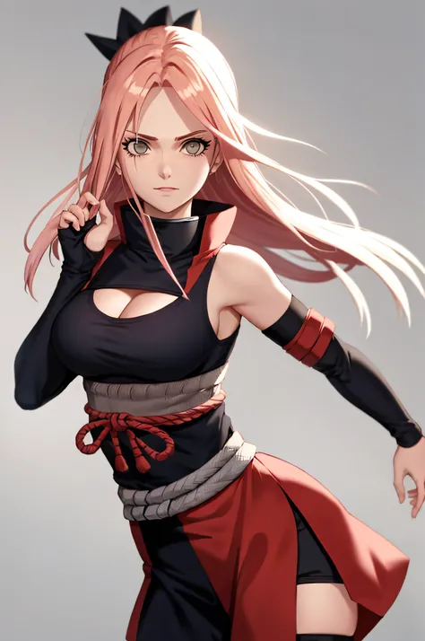 uma linda garota com longos cabelos rosa solo, roupas de shinobi, anime naruto, (obra-prima), (melhor qualidade:1.0), (ultra highres:1.0)