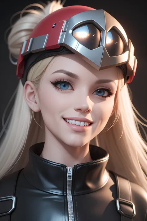 there is a man with a helmet on his head with a smiley face on it, fvckrender, with red haze and a massive grin, 4 k octan render, 3 d character render, e-menina, E - Menina, bladee from drain gang, foto de retrato em close-up, Personagem 3D, Personagem 3D...