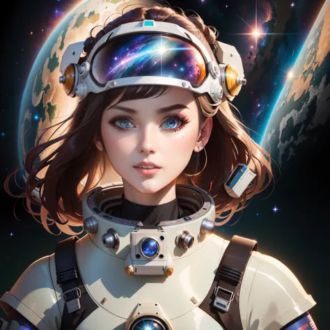 there is a woman in a space suit with a helmet on, portrait anime space cadet girl, Artgerm JSC, girl in space, Artgerm Julie Bell Beeple, inspired by Jules Chéret, Artgerm e Atey Ghailan, Wojtek FUS, Retrato Armored Astronauta Menina, bela arte digital, R...
