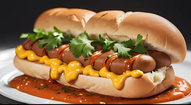 photo of a large hot dog food photography, food photography, photorealistic, ultrarealistic, maximum detail, foreground focus, r...