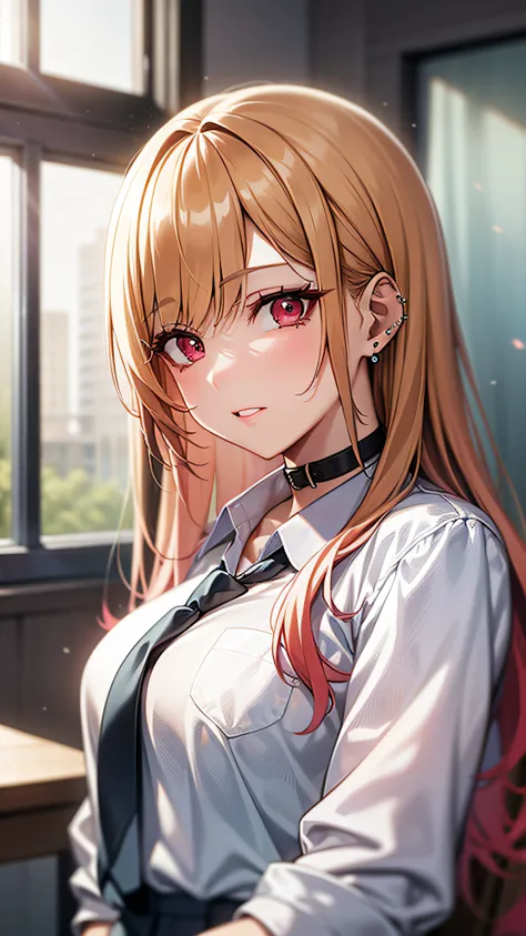 marinkitagawa, marin kitagawa, blonde hair, choker, ear piercing, earrings, long hair, piercing, (red eyes:1.5), straight hair, ...