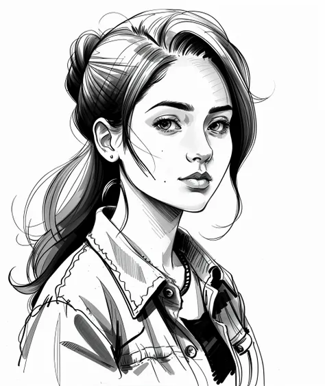 sketch artstyle, isaura ojeda in casual clothes, grayscale, monochrome, ((solo))