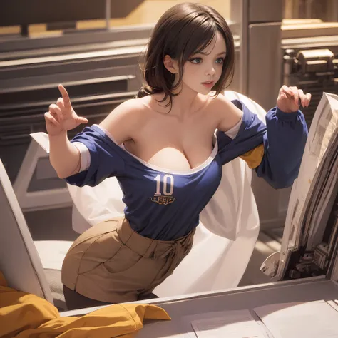 extra high resolution, best qualiy, photot, 16k, (lifelike: 1.2)a pregirl,wearing a school soccer uniform, Jk,cleavage of breasts,Gigantic big tits,Big breasts wide,Exposed breasts,Pinch your breasts