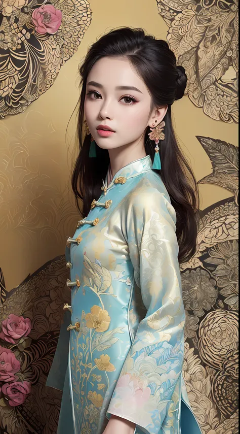 (masterpiece, top quality, best quality, official art, beautiful and aesthetic:1.2), (a beautiful girl in vintage aodai:1.3), ex...