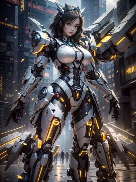 (best quality)), ((masterpiece)), (very detailed: 1.3), 3d, icaru valkirie-mecha, beautiful cyberpunk woman wearing crown, with ...