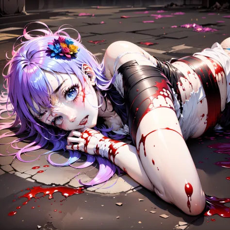 The girl covered in blood lay on the ground