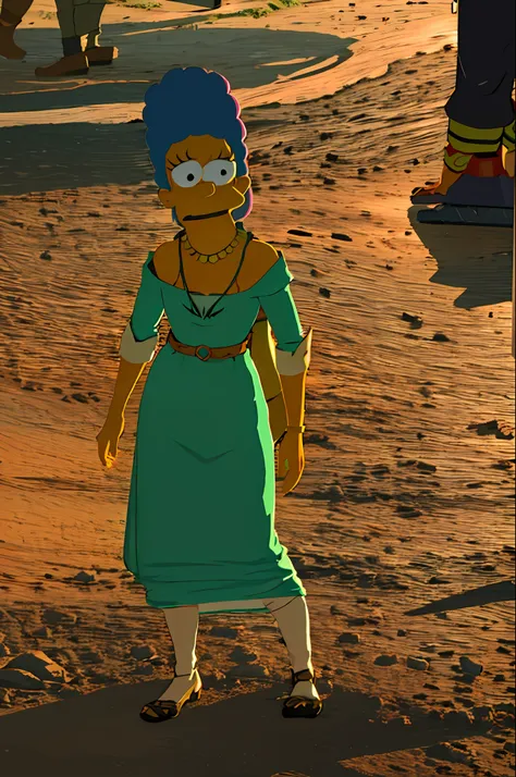 marge simpson
red necklace
yellow skin
colored skin
green dress  botw style