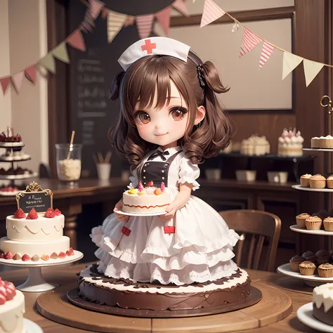 masterwork、best qualiy、Ultra-detail、One dog girl、Chibi Chara、nurse outfit、Large decoration cake、party、ornate、lolita、Sorrisos