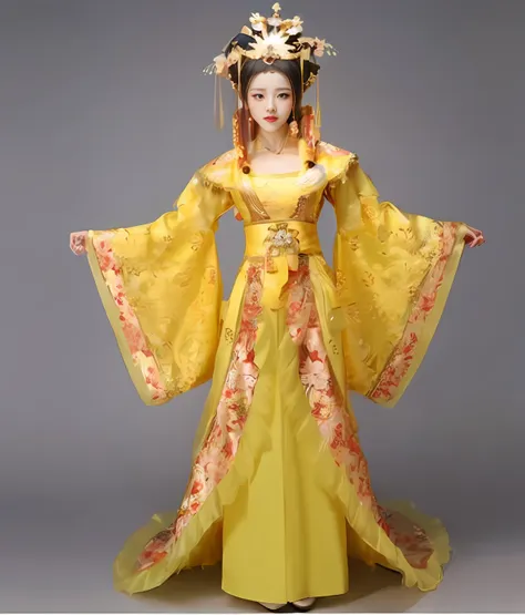 a full-length portrait of a majestic chinese empress of the tang dynasty，character design style，the face has a complex tang dyna...