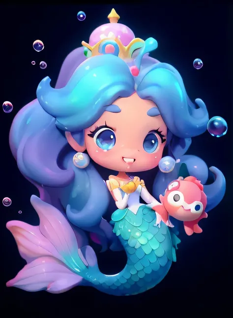 a close up of a cartoon mermaid with bubbles and a fish, adorable digital painting, beeple and jeremiah ketner, cute art style, cute detailed digital art, cute character, adorable digital art, Stylized anime, loish and wlop, mermaid, splashcreen character ...