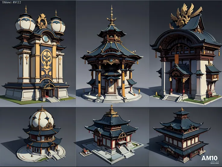 game academy，game icons，ethno-style architecture，structurally sound、high-definition details，game icons，perfect works，（the master...