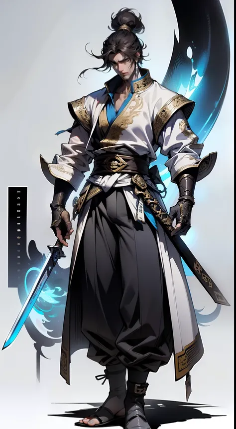1 handsome man with a sword、Icy eyes、full - body,white background,Xianxia,Hanfu,Fairy wind road bone,high detaild,sketch,Denoising,Cinematic grade,white background,Ultra-high resolution,best shadow,Sharp focus,The Masterpiece,(Very detailed CG unified 8K w...