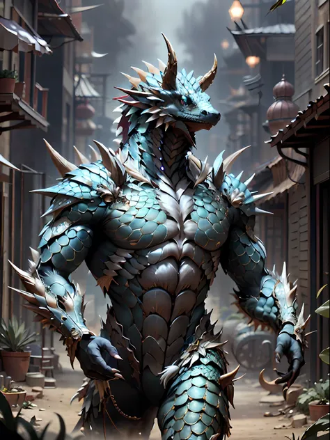 dragon scale ai，dragon humanoid armor possesses people，a desert，correct anatomy，