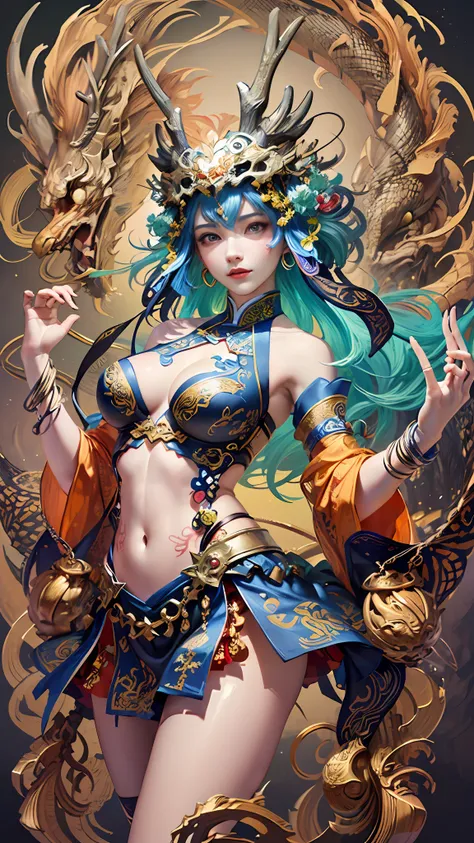Official Art, Unified 8K Wallpapers, Ultra Detailed, Beautiful and Aesthetic, Masterpiece, Best Quality, (Zentangle, Tangle, Entangle), (fractal art: 1.4), 1girl, black hair, Chinese, bare shoulders, short skirt, calf, navel, very detailed, dynamic angle, ...