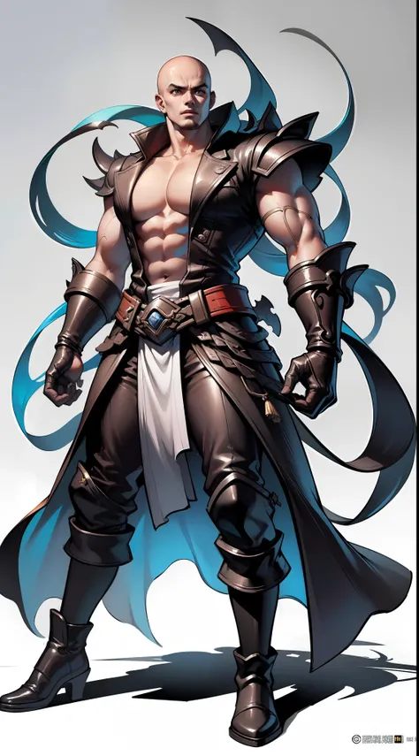 A man、Strong body、Super strong muscles、Fierce gaze,bald head,full - body,white background,Xianxia,Hanfu,Loose robe,high detaild,sketch,Denoising,Cinematic grade,white background,Ultra-high resolution,best shadow,Sharp focus,The Masterpiece,(Very detailed C...