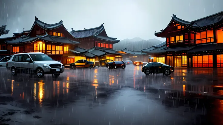 arafed view of a village with a lot of lights on the buildings, dreamy chinese town, chinese village, amazing wallpaper, japanes...