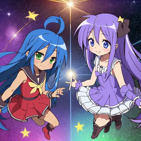 konata izumi、blue hair、ahoge、lori、１１year old girl、green eyes、mole under the left eye、sauce order、(magical girl)), ((gorgeous sta...