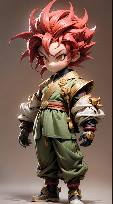 chibi，full body，1. three-year-old boy mecha，monkey king's head，supersaiyan，spiked hairstyle