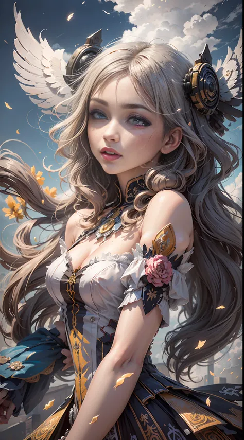 (((White Cloud Background))), (((High Saturation))), ((Surrounded by Color Splashes)))) Ultra Detailed, Beautiful and Aesthetic, Masterpiece, Best Quality, (Zentangle, Mandala, Tangled, Entangle), (Fractal Art: 1.3), 1girl, Very Detailed, Dynamic Angle, Cowboyshot, Most Beautiful Forms Chaotic, Elegant, Fauvist Design, Bright Colors, Romanticism, Michal Mraz, Adrian Ghenny, Petra Courtwright, atmospheric, ecstatic notes, flow notes visible