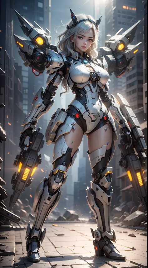 (best quality)), ((masterpiece)), (very detailed: 1.3), 3d, master chef-mecha, beautiful cyberpunk woman wearing crown, with mas...