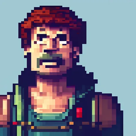a close up of a pixel head of a buffalo with red hair, 2 d sprite, portrait of a buffalo, medium portrait of a buffalo, pixel art sprite, video game avatar, portrait of an buffalo, buffalo portrait, sprite 2 d, pixelate, face of a buffalo, videogame sprite...