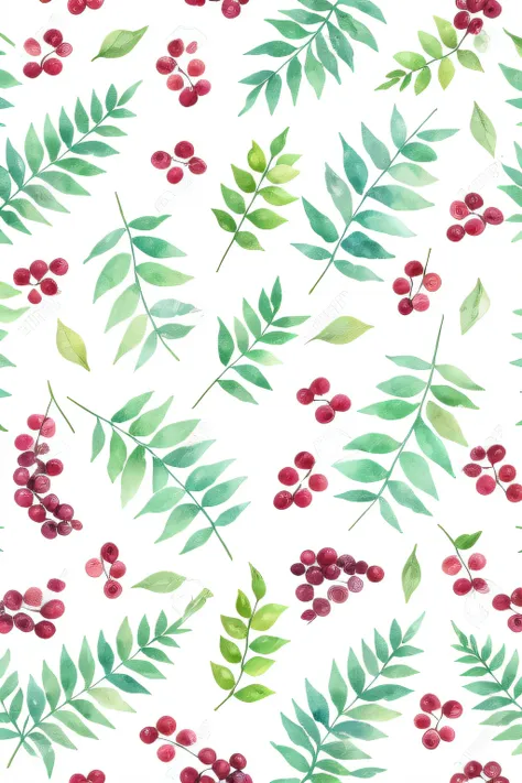 watercolor pattern of beautiful flowers, berries,  ferns, leaves,  calm colors on a #3b4195 color background. watercolor paper t...