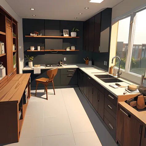 cozinha grande , estilo simples: 1.2, parede branca, bancada  , cabinets on the wall