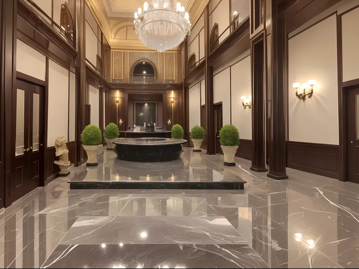 luxury lobby of arab style 5 stars hotel, white and black marble, detalles dorados, exotic lacked fornitures, beezfull weitress ...