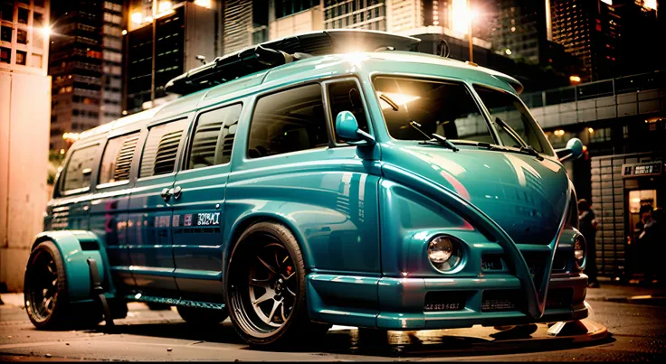 a close up of a green and black bus parked on a street, vw bus on a street, corpo largo, microbus, carrinha, vw microbus driving...