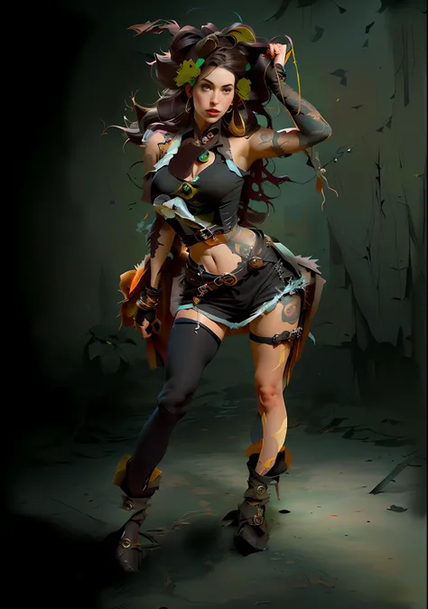 there is a woman in a costume holding a bird and a knife, steampunk pin-up girl, caitlyn from league of legends, inspired by Jules Chéret, artgerm julie bell beeple, fantasy character art, epic digital art illustration, snow white as a d & d fighter, lara ...