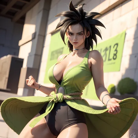Female, feminine, androgynous, large breasts, transgender Broly from Dragon Ball Super, 1boy, closed mouth, female focus, muscular, muscular male, standing alone on Namek, sash, serious, solo, spiked hair, ultra instinct, ((masterpiece)), erotic, sexy fema...