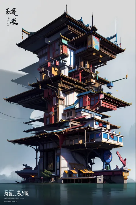 Game Academy,Ethno-style architecture,Ancient Chinese,Structurally sound、high-definition details,Science fiction,neon lit,The cyberpunk,Exaggerated particle effects,perfect works,White background,(杰作,premier quality,best qualitiy,officlal art,Beauty and ae...