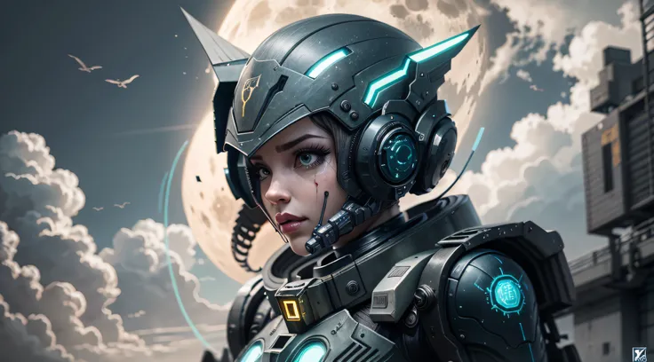 marine space, martelo 40,000, mundo em guerra, linda mulher cyberpunk com armadura mecha master chef halo muito detalhado, mecha...