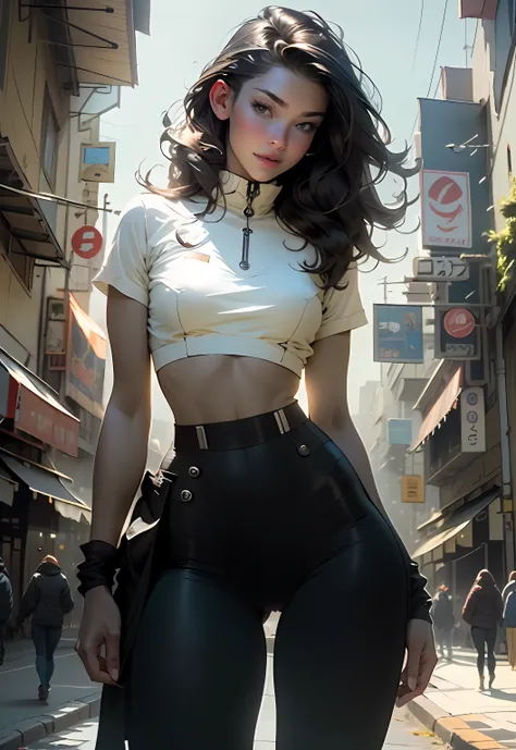 ((Realistic lighting, Best Quality, 8K, Masterpiece: 1.3)), Clear focus: 1.2, 1girl, Perfect Body Beauty: 1.4, Slim Abs: 1.1, ((Dark brown hair)), (White erotic tights: 1.4), (Outdoor, Night: 1.1), City streets, Ultra fine face, Fine eyes, Double eyelids, ...