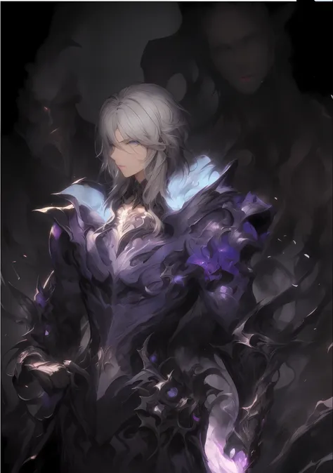 anime - style image of a male with white hair and a purple outfit, by yang j, shadowverse style, from lineage 2, highly detailed...