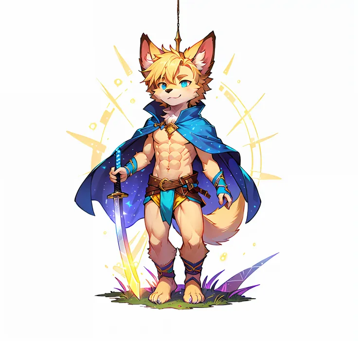 1 male furry， dogs，coattails，fantasy world，shota， full-body photo， thin body，reveals strong abs，neon city， clean design，at your ...