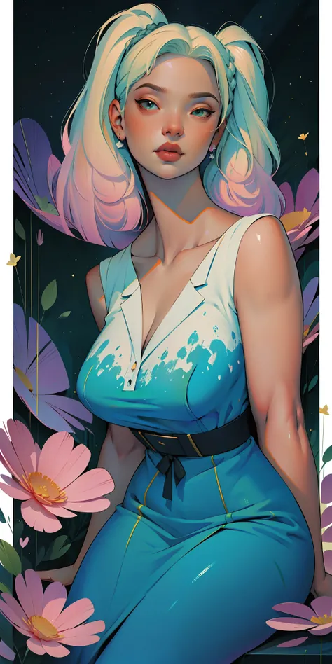 A glorious sunrise,Stars, heart, Spectrum Rainbow, Background, in chic lavender white mint hair, pastel, mixed-language_SMS, (beautiful and clear background:1.2),, fantastic paintings , High detail eye lace, Long pigtails, braid, cosmos, galaxy, Long Ha...