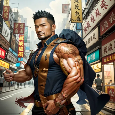 (巨作) extremely quality, hyper detailed illustration, ultra-high resolution, interprets the handsome image of 35-year-old hong ko...