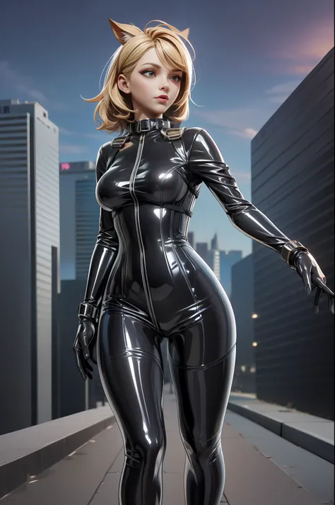 full body picture unreal engine 5 8k uhd of beautiful women, wearing tight latex catsuit covered whole body, latex mask, latex c...