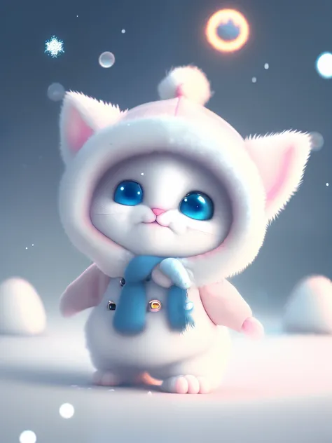 an adorable kitten+Snow-white furry，Big bright eyes，A sweet smile，A sweet smile，zhangzui！！！，Dress up as a fashion model，Stylish suit with blue crystal texture，Hats and handbags，Snow white fluffy，Big bright eyes，Big bright eyes，to stand，Fluffy tail，Winter r...