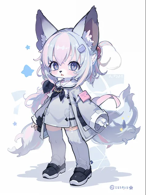 anime character with a cat and a cat - like outfit with a bow, female furry mini cute style, white cat girl, fullbody commission...