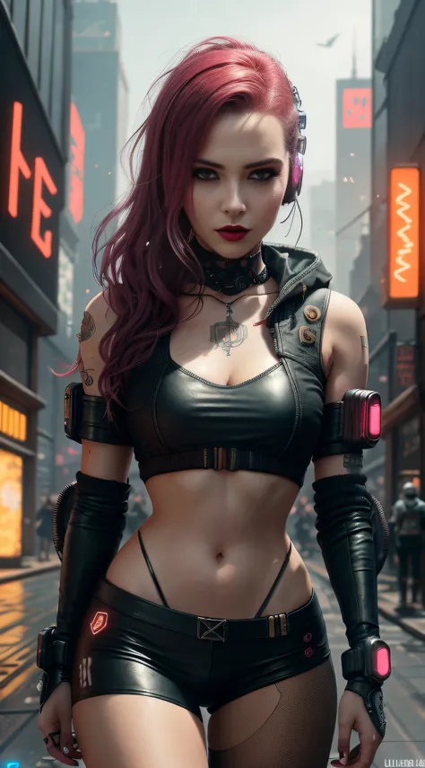 Femme arafed dans une tenue en cuir noir et une chevelure rousse, Cyberpunk 2 0 et. o model girl, female cyberpunk anime girl, Cyberpunk Belle fille, Fille cyberpunk, Anime Cyberpunk Fille, redhead female cyberpunk, hyper-realistic cyberpunk style, beautif...