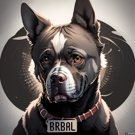 (obra de arte moderna) logotipo com um cachorro pitbull confiante nas cores preto e branco. arte perfeita, 8k.