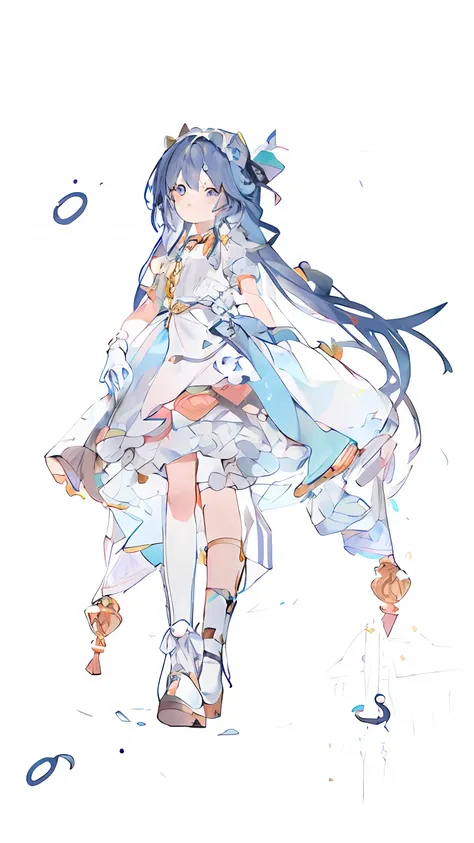 (zerochan art:multiple styles+pixiv contest winner, Food stewards:multiple styles+Simple hand drawn, Kamagurka:multiple styles+Retro+Cartoony, Genbu-an:Simple+bright, Shitao + Love light:Simple hand drawn+biaoqingbao+White dress)。White Lolita with blue dou...